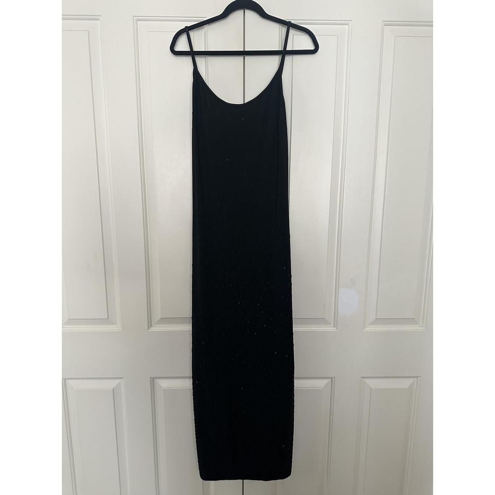 Vintage Scott McClintock Dress Womens 14 Black Beaded Maxi Low Back Made USA 90s